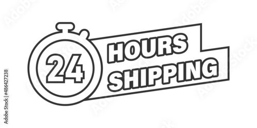 Shipping 24 hours icon in flat style. Delivery countdown vector illustration on isolated background. Quick service time sign business concept.