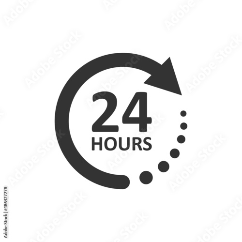24 hours service icon in flat style. All day business and service vector illustration on isolated background. Quick service time sign business concept.