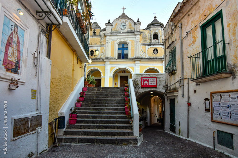 Fototapeta premium The facade of a small church in Arboli, a small village on the Amalfi coast in Italy.