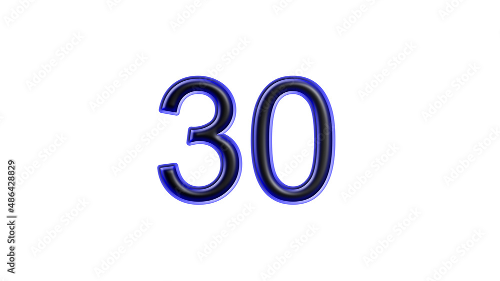 blue 30 number 3d effect white background blue 30 number 3d effect white background