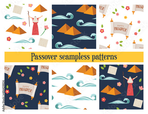 passover seamless pattern. Jewish holiday . Pesach patterns for templates, invitations and designs with egypt piramyds and flowers. Passover story and Egypt landscape . design vector illustration .