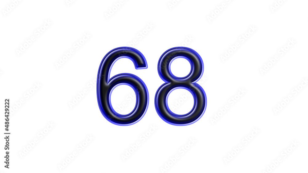 blue 68 number 3d effect white background blue 68 number 3d effect white background