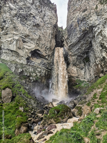 Sultan-su Waterfall  surrounded by the Caucasus Mountains near Elbrus  Jily-su  Russia