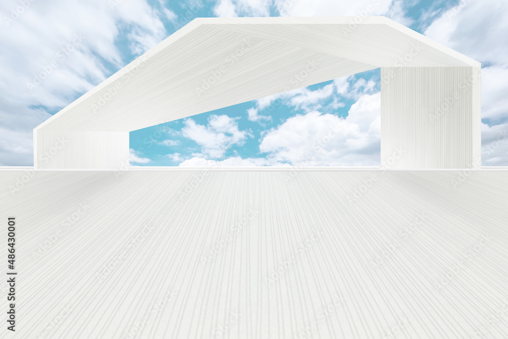 The geometric structure of the building and the artificial space on the ground with extended lines are suitable for the background of the car advertisement