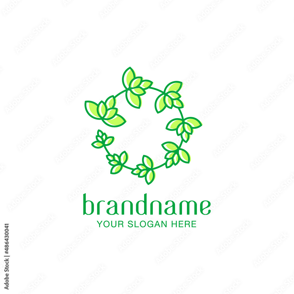 Leaves in Circle Shape, Natural Botanical Health and Wellness Logo Design Vector