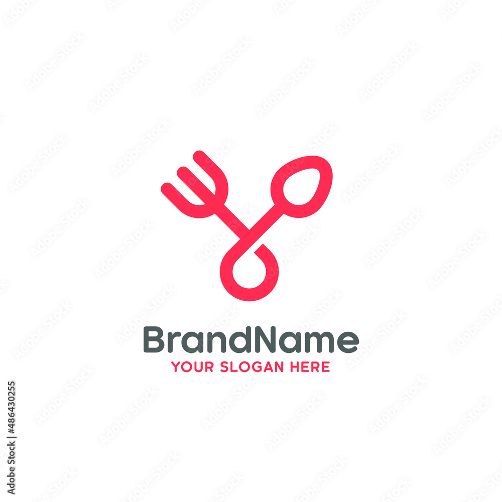 Red Fork and Spoon in Pin Infinity Food Restaurant Delivery Logo Vector Design Red Fork and Spoon in Pin Infinity Food Restaurant Delivery Logo Vector Design