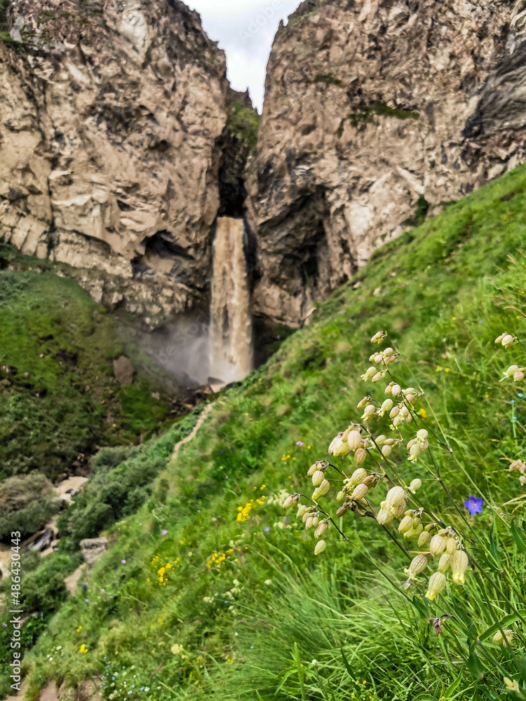 Sultan-su Waterfall, surrounded by the Caucasus Mountains near Elbrus, Jily-su, Russia Sultan-su Waterfall, surrounded by the Caucasus Mountains near Elbrus, Jily-su, Russia