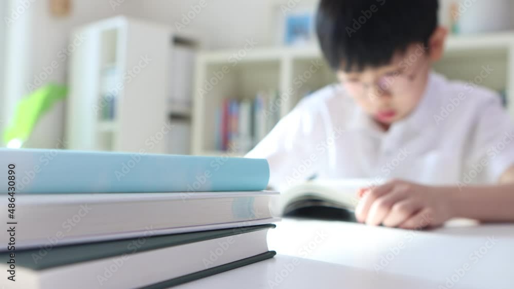 Correct study attitude of smart and cute student focusing on reading and studying with books passing Correct study attitude of smart and cute student focusing on reading and studying with books passing