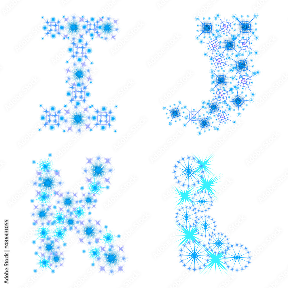 Letters I, J, K, L made of snowflakes. Winter font design Letters I, J, K, L made of snowflakes. Winter font design