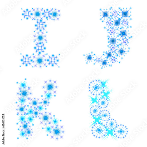 Letters I, J, K, L made of snowflakes. Winter font design