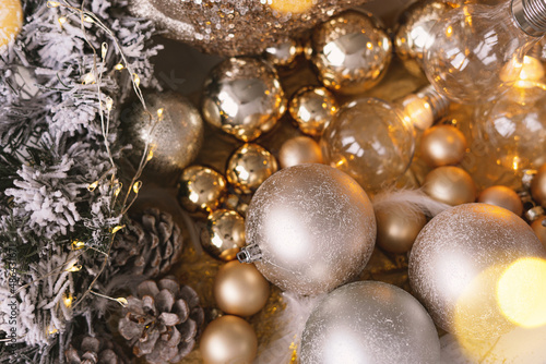 golden christmas balls close-up