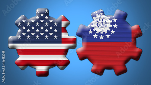 New Zealand and USA United States of America Wheel Gears Flags – 3D Illustration