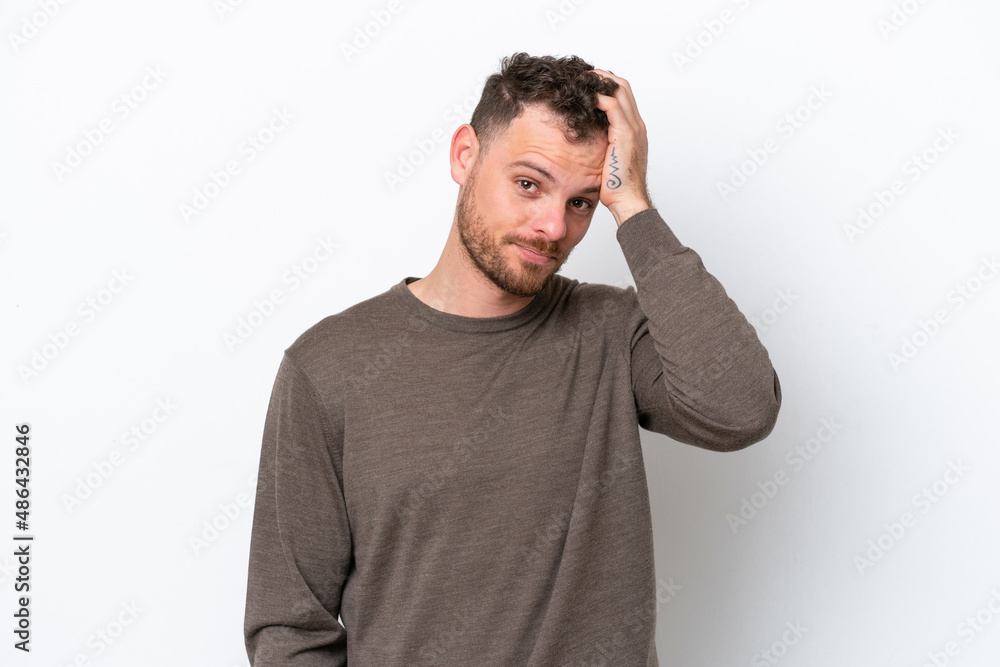 Young Brazilian man isolated on white background with an expression of frustration and not understanding Young Brazilian man isolated on white background with an expression of frustration and not understanding