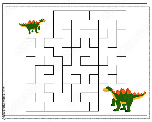 Children's logic game go through the maze. Help the baby dinosaur to pass the maze. Vector