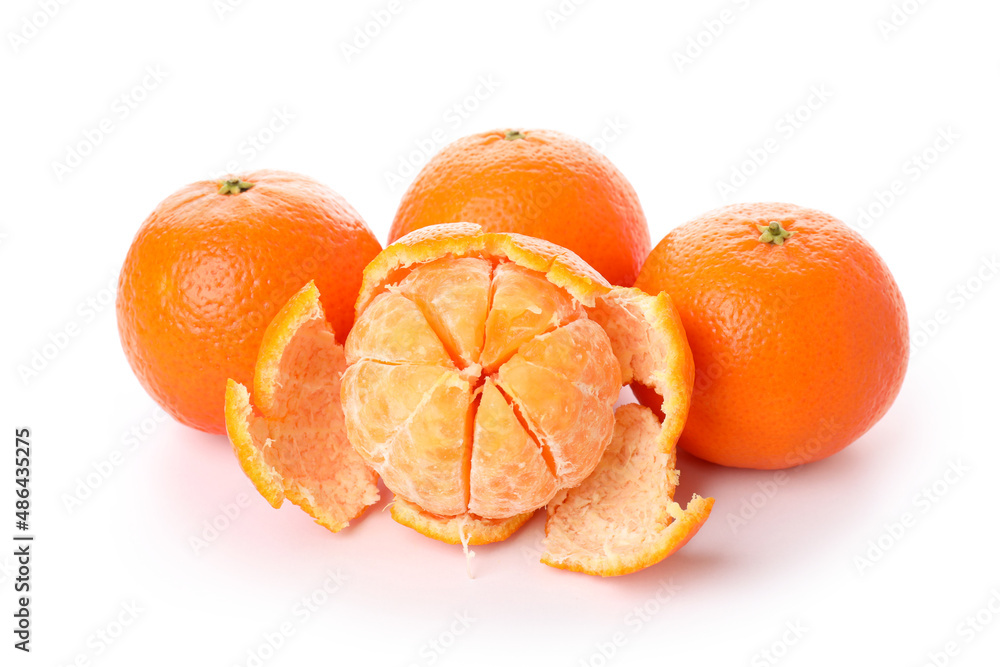 Mandarins isolated on white background, close up Mandarins isolated on white background, close up