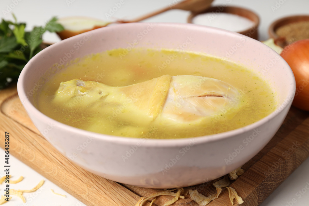 Concept of tasty food with chicken soup, close up Concept of tasty food with chicken soup, close up