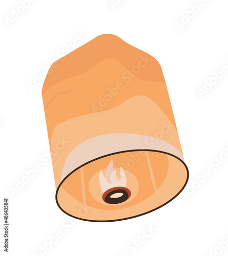 Sky lantern semi flat color vector object. Full sized item on white. Item for festival and celebration. Flying candle light simple cartoon style illustration for web graphic design and animation