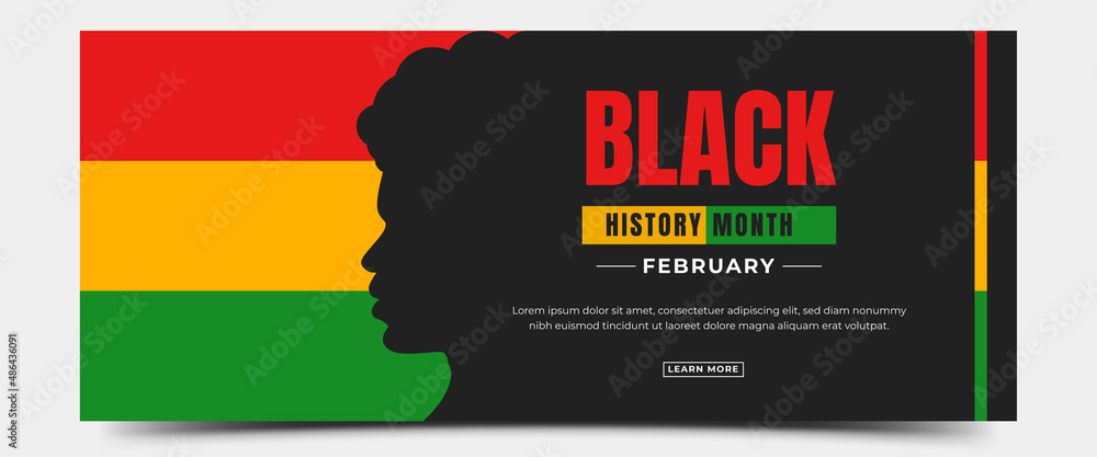 Black history month horizontal banner design. Flat design with a silhouette of afro people illustration. - obrazy, fototapety, plakaty 