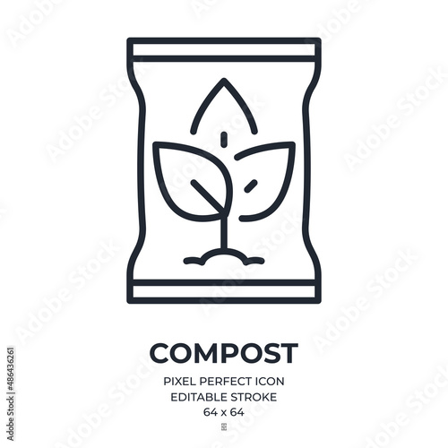 Compost editable stroke outline icon isolated on white background flat vector illustration. Pixel perfect. 64 x 64.