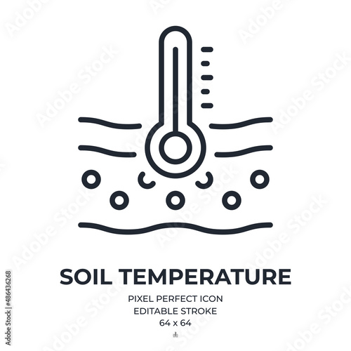 Soil temperature editable stroke outline icon isolated on white background flat vector illustration. Pixel perfect. 64 x 64.