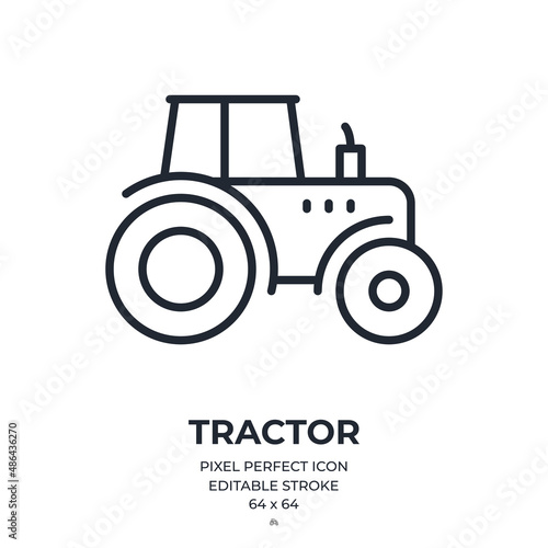 Tractor editable stroke outline icon isolated on white background flat vector illustration. Pixel perfect. 64 x 64.