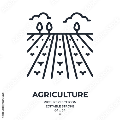 Agriculture and farming concept editable stroke outline icon isolated on white background flat vector illustration. Pixel perfect. 64 x 64.