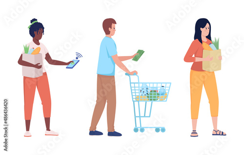 Buyers in queue semi flat color vector characters. Waiting figures. Full body people on white. Common situations isolated modern cartoon style illustration for graphic design and animation