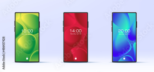 Mobile smartphone screen application display with abstract gradient fluid shapes. Fictional UI of locked safe screen