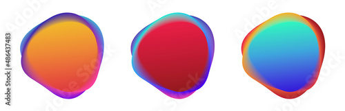 Set of liquid colorful abstract rounded shapes. Fluid neon gradient elements, Futuristic trendy dynamic backdrop elements.