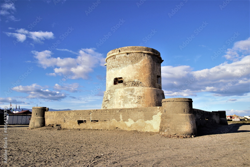 Watchtower on the beach of the Natural Park of Cabo de Gata, Almería, Andalusia, spain, tourism, tourist, advertising, travel, traveler, holidays, party, meet, tourist destination, know, travel,