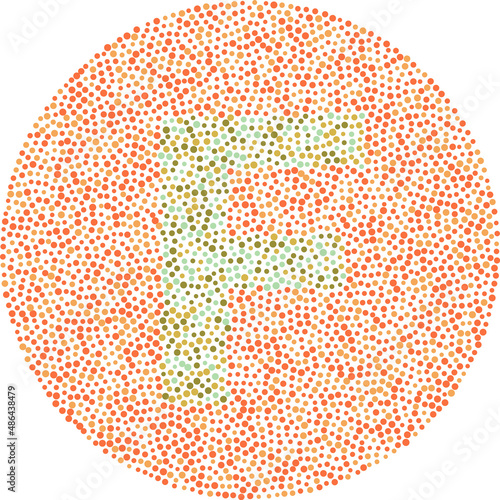 Letter F red and green color blindness test card