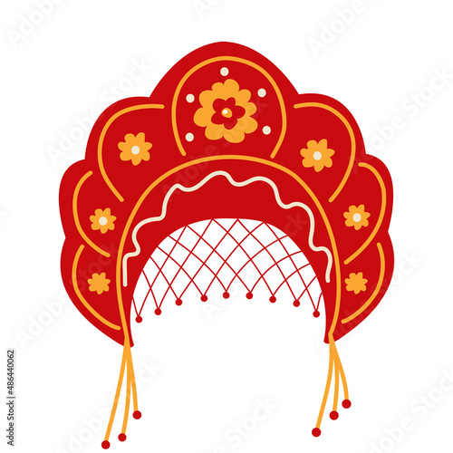 Kokoshnik is a traditional Russian headdress for women. Maslenitsa in Russia. Vector isolated illustration on a white background photo