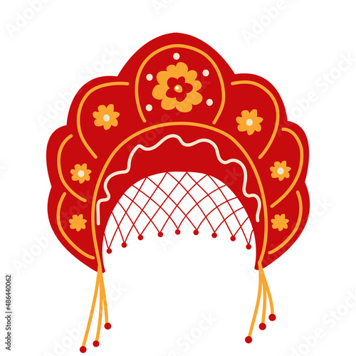 Kokoshnik is a traditional Russian headdress for women. Maslenitsa in Russia. Vector isolated illustration on a white background