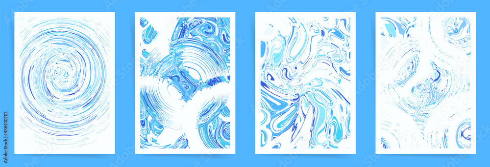 Flow of water, falling drops and water surface vector concept background illustrations collection. Frame card set for poster, banner, brochure, flyer, decor. Blue pure ocean water backdrop print. Flow of water, falling drops and water surface vector concept background illustrations collection. Frame card set for poster, banner, brochure, flyer, decor. Blue pure ocean water backdrop print.