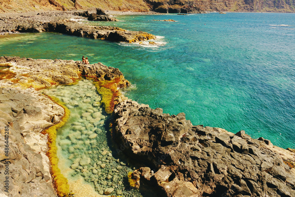 Exotic beach with natural swimming pool in Mesa del Mar, Tenerife, Canary Islands 