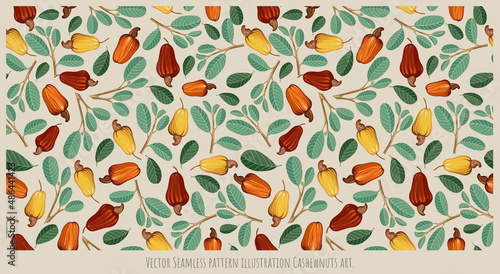 Seamless pattern illustration Cashew nuts art.