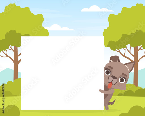Cute Dog Animal at White Empty Board Vector Template