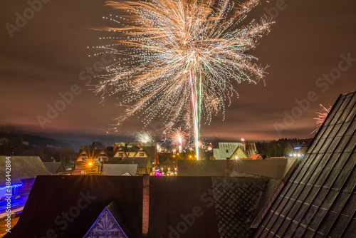 New Years firework display in Tatra mountains, Zakopane