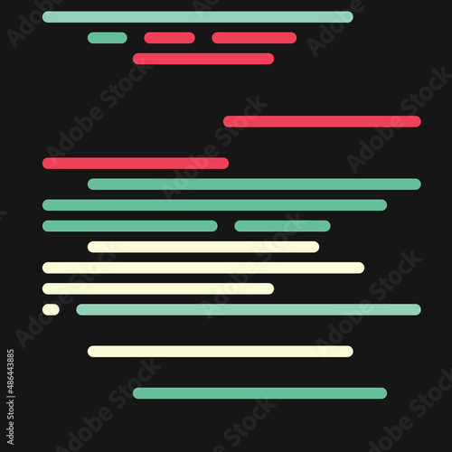 Code on screen vector illustration, flat cartoon coding lines simulation