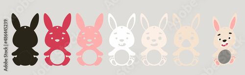 Cute bunny candy ornament. Layered paper decoration treat holder for dome. Hanger for sweets, candy for birthday, baby shower, easter, christmas. Print, cut out, glue. Vector stock illustration.