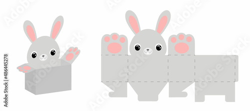 Party favor box bunny design for sweets, candies, small presents, bakery. Party package die cut template, great design for any purposes, birthdays, baby showers, Easter. Vector stock illustration