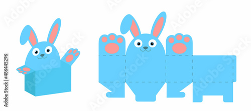 Party favor box bunny design for sweets, candies, small presents, bakery. Party package die cut template, great design for any purposes, birthdays, baby showers, Easter. Vector stock illustration