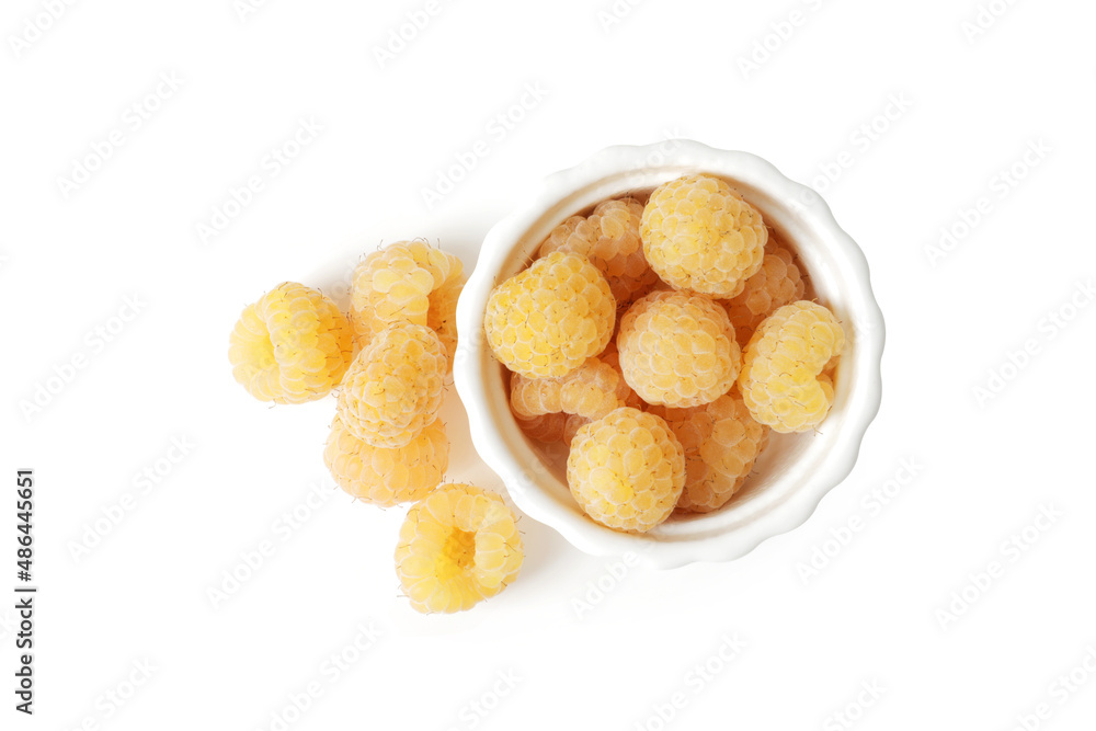 Ripe yellow raspberry isolated on white background Ripe yellow raspberry isolated on white background