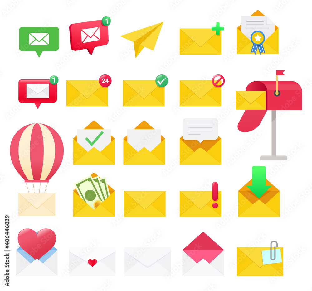 Set of Mail icon illustrations Set of Mail icon illustrations