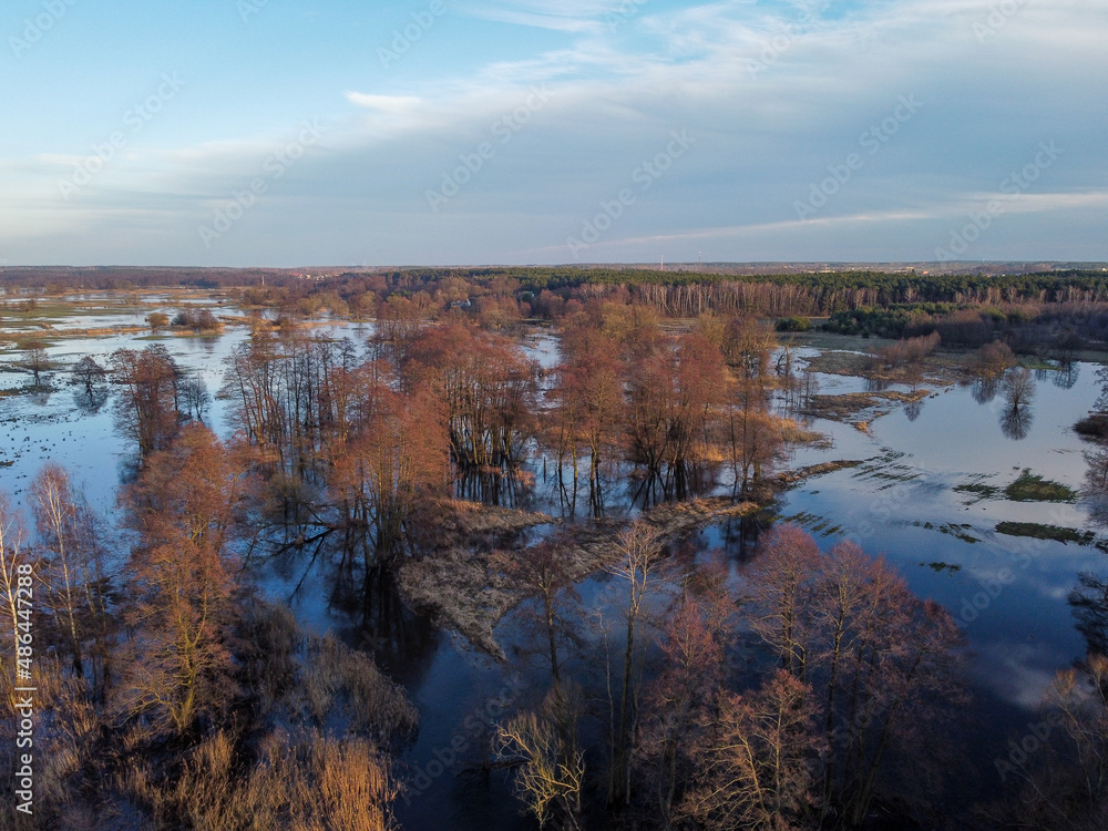 Floods and inundations during spring thaws from a small river.