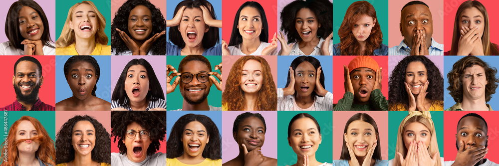Human emotions, face expressions concept. Collection of closeup photos Human emotions, face expressions concept. Collection of closeup photos