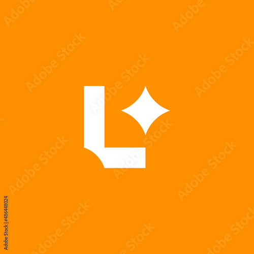 L letter with Star Light Spark Luminance Logo Design Vector

