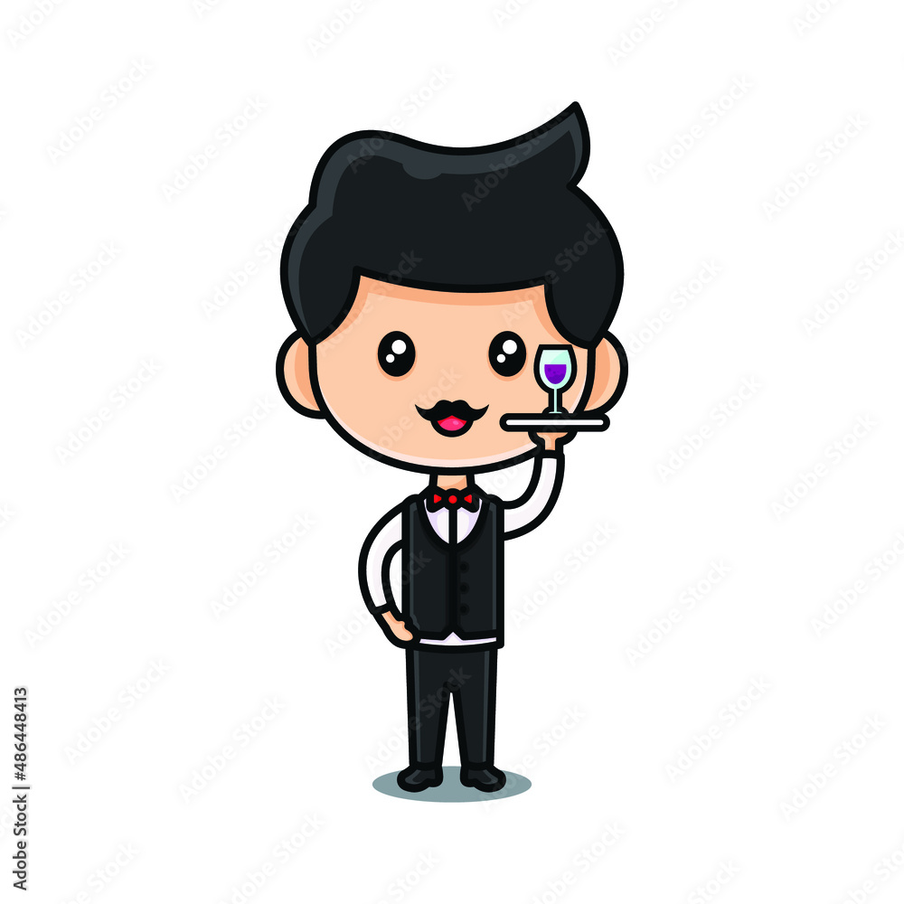 waiter cartoon character on white background illustration