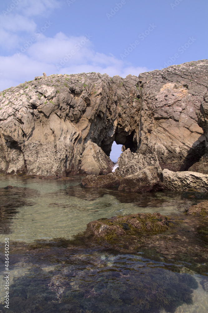 Coastal part of Cantabria in the north of Spain, Costa Quebrada, ie the Broken Coast, 
around Playa de Somocuevas cove beach in Liencres
