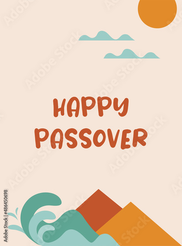 Passover greeting card with the Egyptian pyramids. Holiday Jewish exodus from Egypt. Holiday Jewish exodus from Egypt. Pesach template for your design. Vector illustration